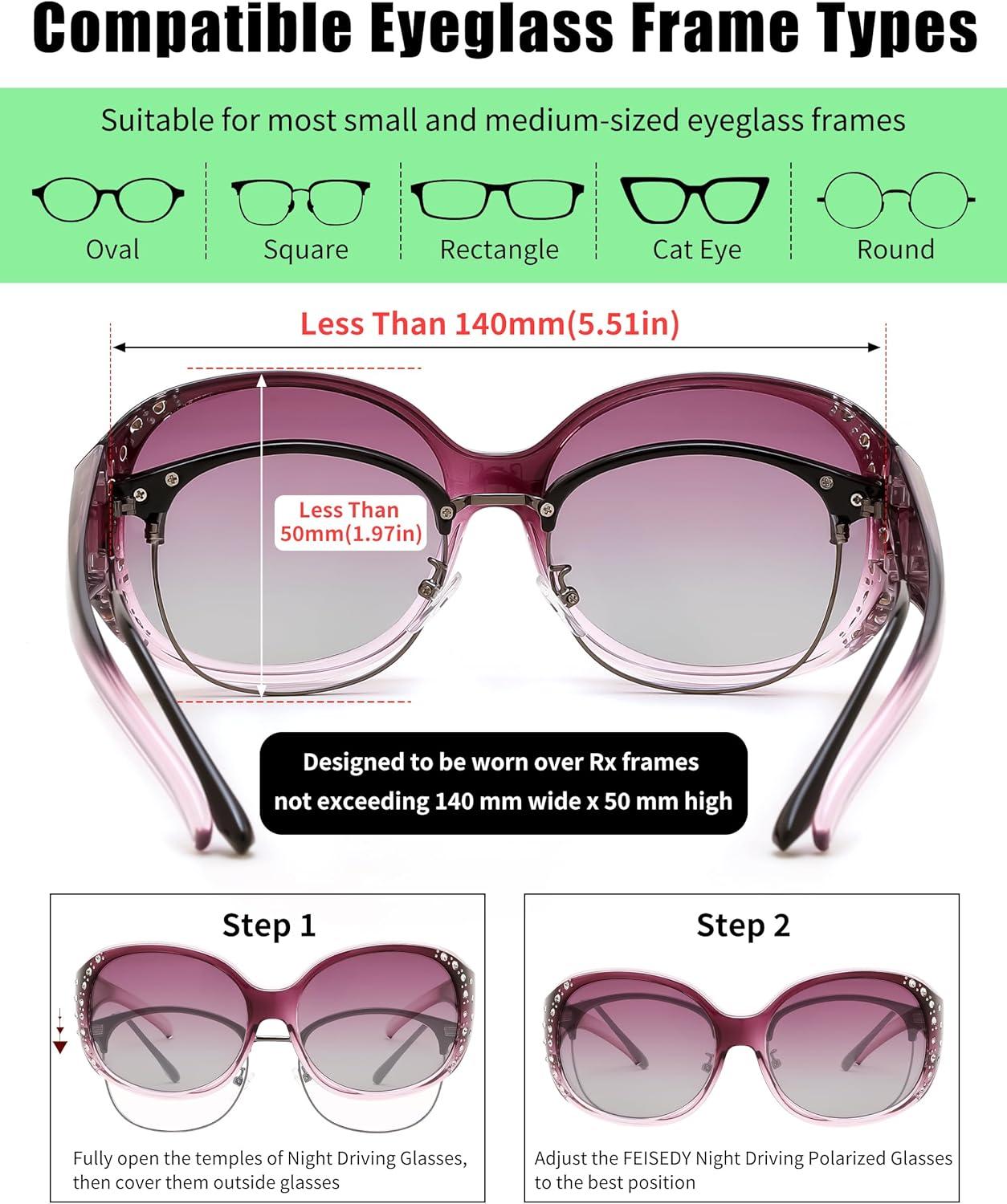 image:imageFEISEDY Womens Polarized WrapAround Fit Over Sunglasses with Rhinestones AntiGlare Driving Sun Glasses B0362TortoiseGradient Brown