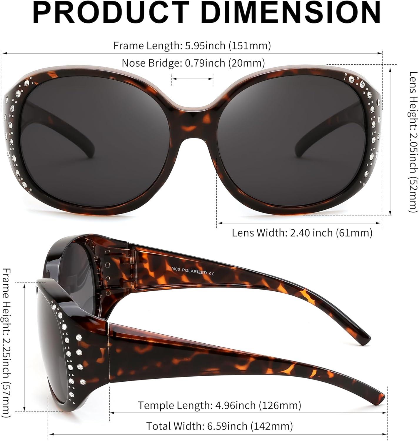 image:imageFEISEDY Womens Polarized WrapAround Fit Over Sunglasses with Rhinestones AntiGlare Driving Sun Glasses B0362TortoiseGradient Brown