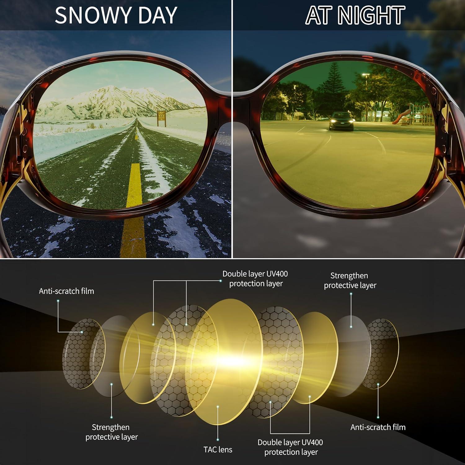 image:imageFEISEDY Womens Polarized WrapAround Fit Over Sunglasses with Rhinestones AntiGlare Driving Sun Glasses B0362TortoiseYellow
