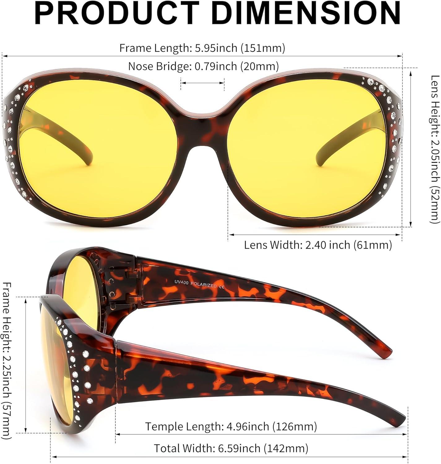 image:imageFEISEDY Womens Polarized WrapAround Fit Over Sunglasses with Rhinestones AntiGlare Driving Sun Glasses B0362TortoiseYellow