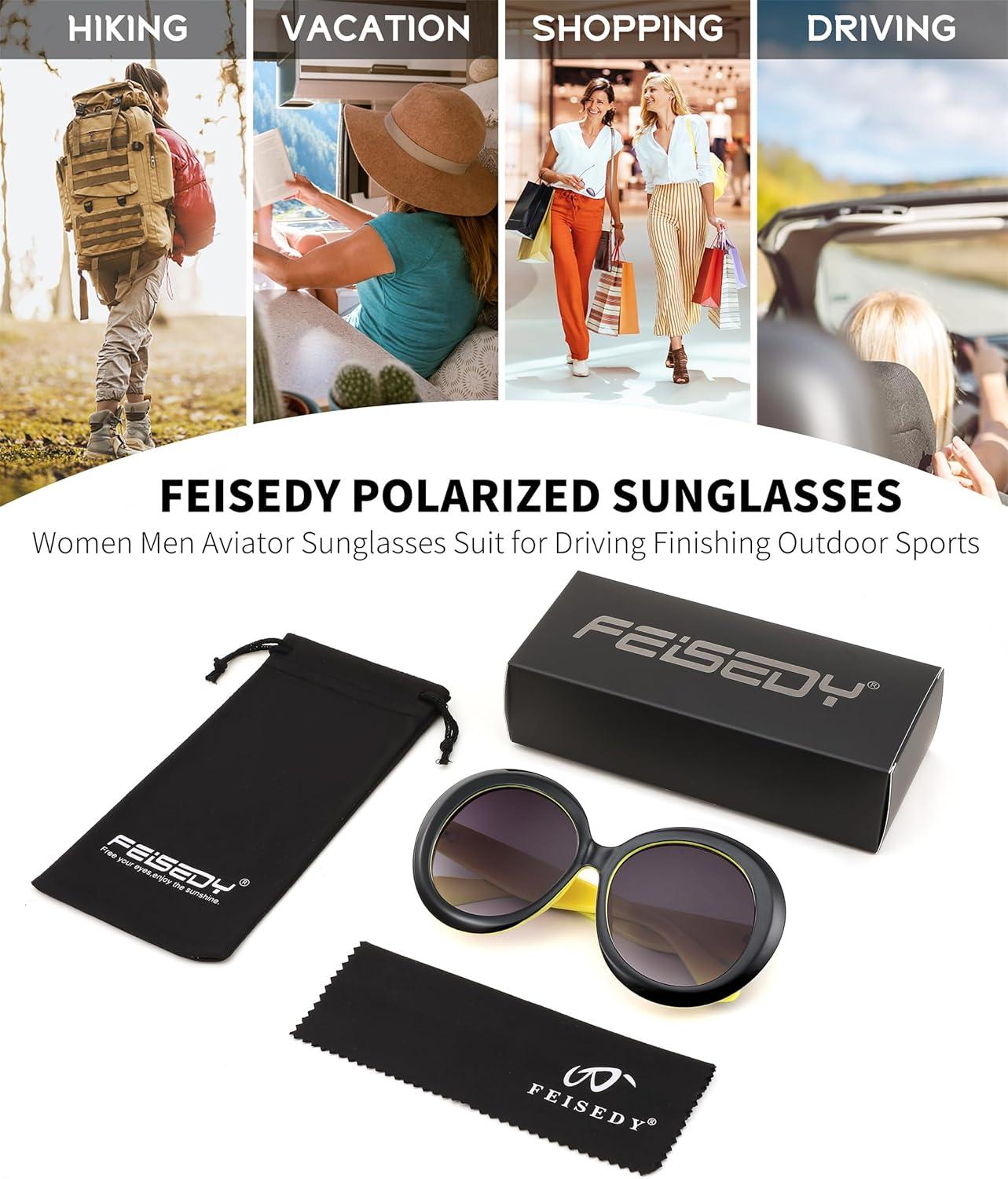 image:imageFEISEDY Oval Oversized Trendy Sunglasses Women Men Stylish Retro Big Frame Vacation Sun Glasees UV400 Protection B0017004black Yellow