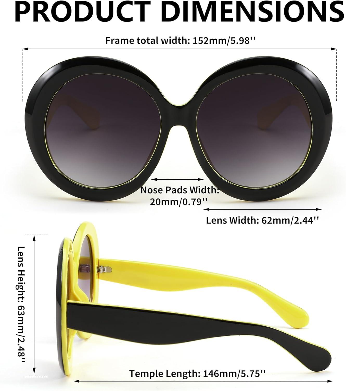 image:imageFEISEDY Oval Oversized Trendy Sunglasses Women Men Stylish Retro Big Frame Vacation Sun Glasees UV400 Protection B0017004black Yellow