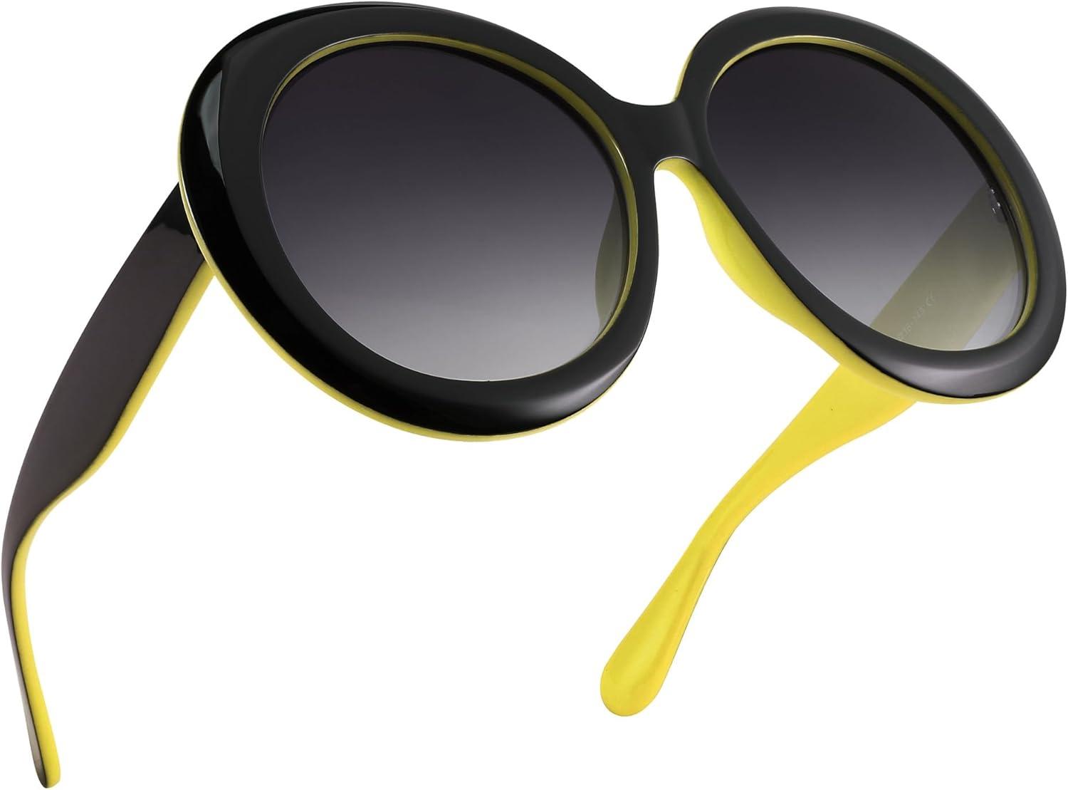 image:imageFEISEDY Oval Oversized Trendy Sunglasses Women Men Stylish Retro Big Frame Vacation Sun Glasees UV400 Protection B0017004black Yellow