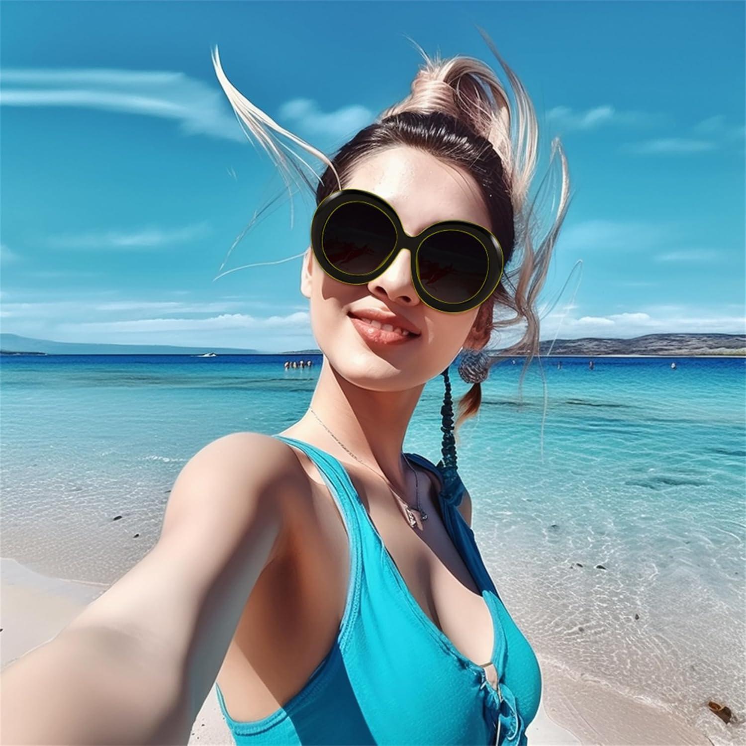 image:imageFEISEDY Oval Oversized Trendy Sunglasses Women Men Stylish Retro Big Frame Vacation Sun Glasees UV400 Protection B0017004black Yellow