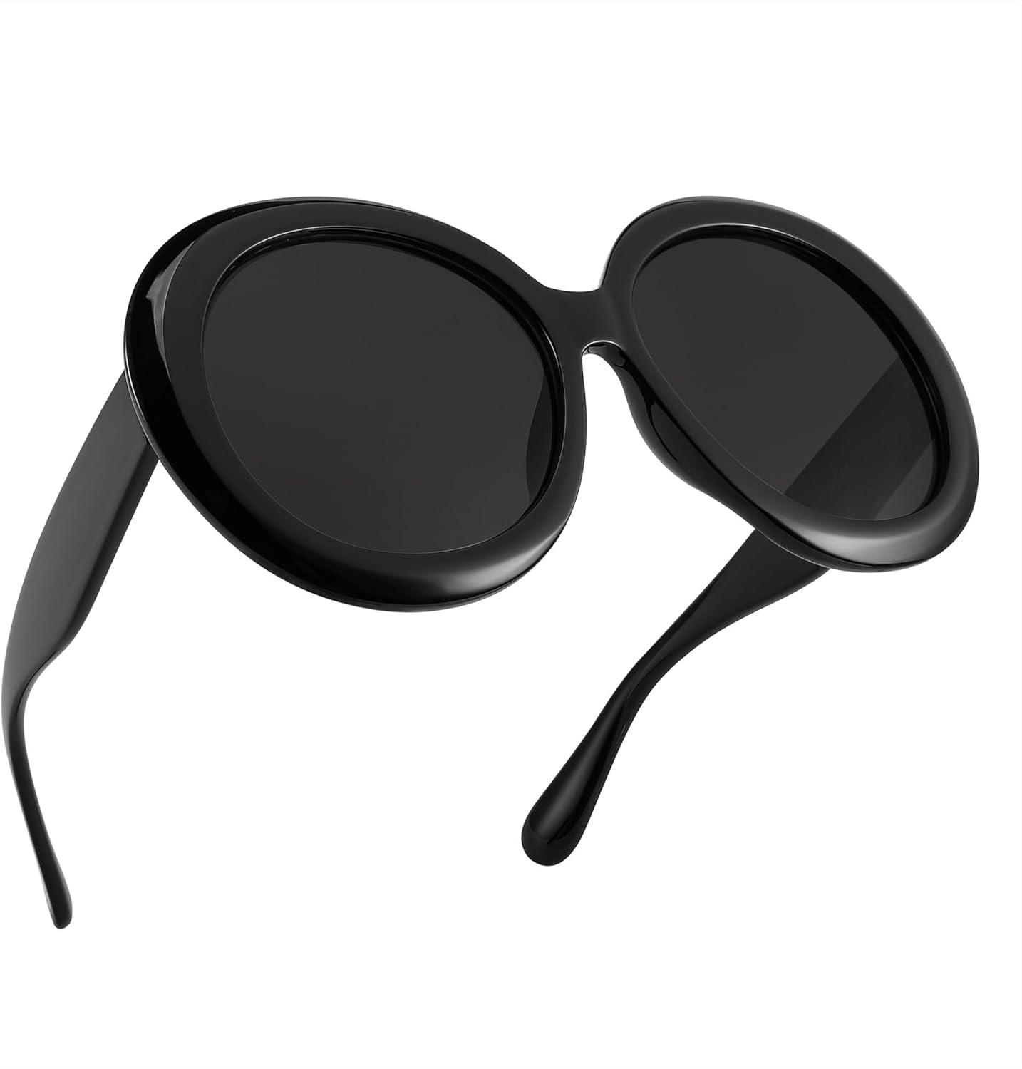 image:imageFEISEDY Oval Oversized Trendy Sunglasses Women Men Stylish Retro Big Frame Vacation Sun Glasees UV400 Protection B0017006black
