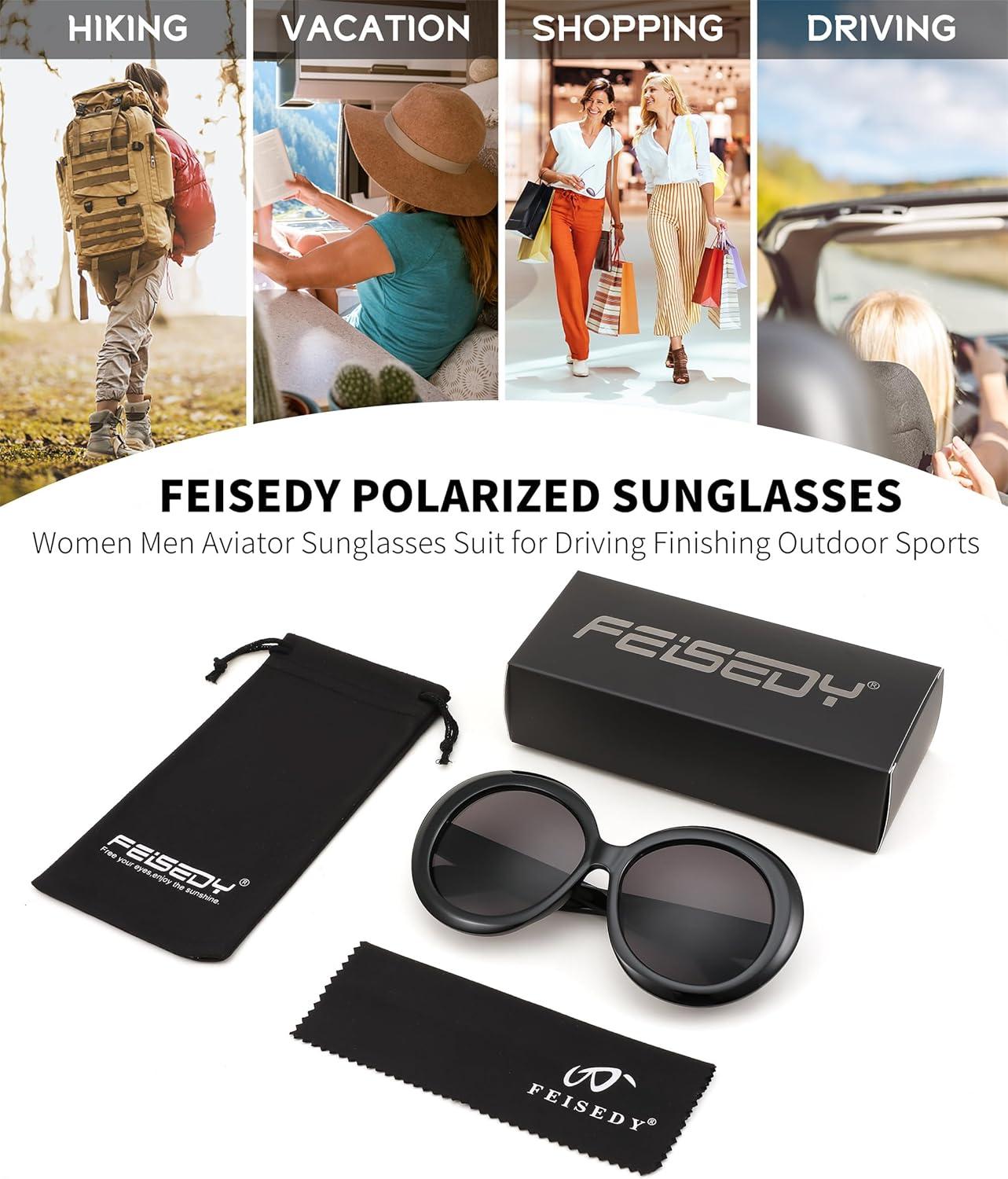 image:imageFEISEDY Oval Oversized Trendy Sunglasses Women Men Stylish Retro Big Frame Vacation Sun Glasees UV400 Protection B0017006black
