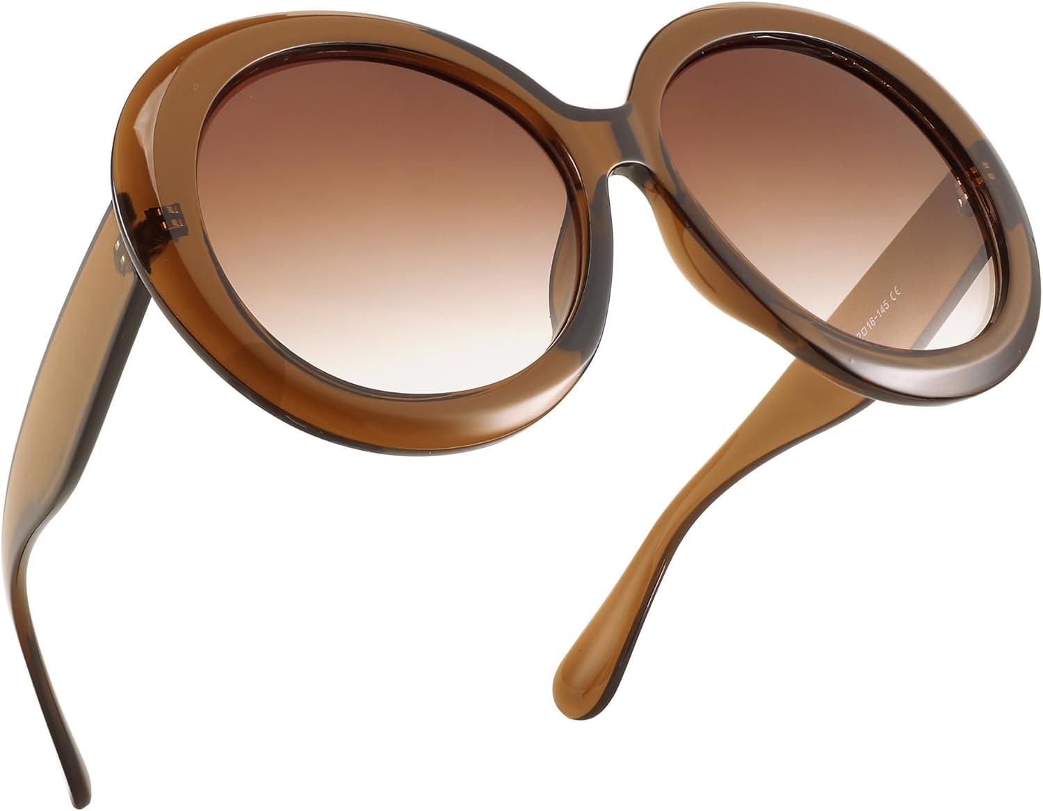 image:imageFEISEDY Oval Oversized Trendy Sunglasses Women Men Stylish Retro Big Frame Vacation Sun Glasees UV400 Protection B0017007tea