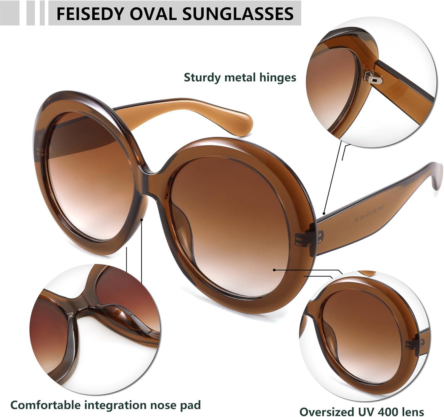 image:imageFEISEDY Oval Oversized Trendy Sunglasses Women Men Stylish Retro Big Frame Vacation Sun Glasees UV400 Protection B0017007tea