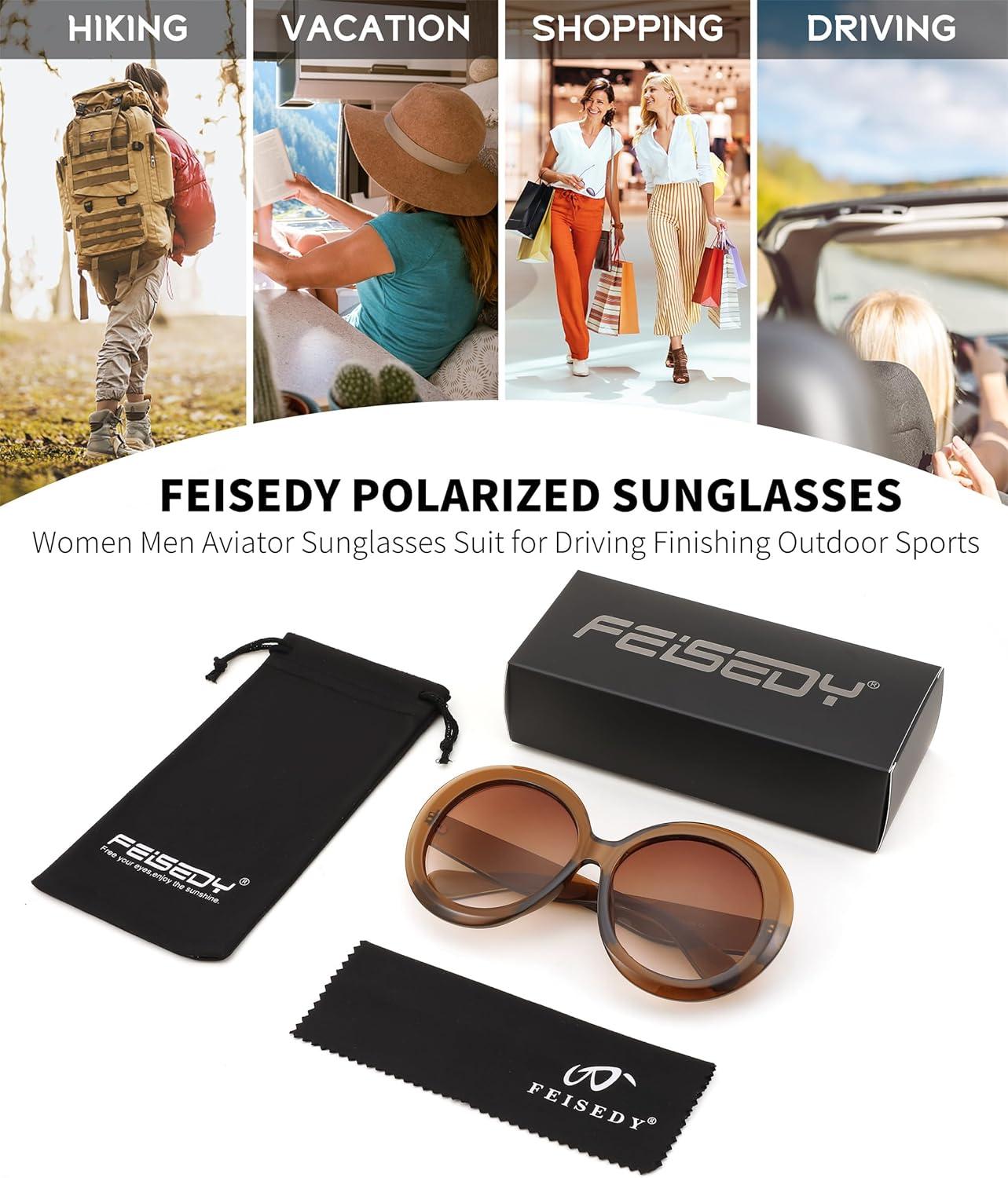 image:imageFEISEDY Oval Oversized Trendy Sunglasses Women Men Stylish Retro Big Frame Vacation Sun Glasees UV400 Protection B0017007tea