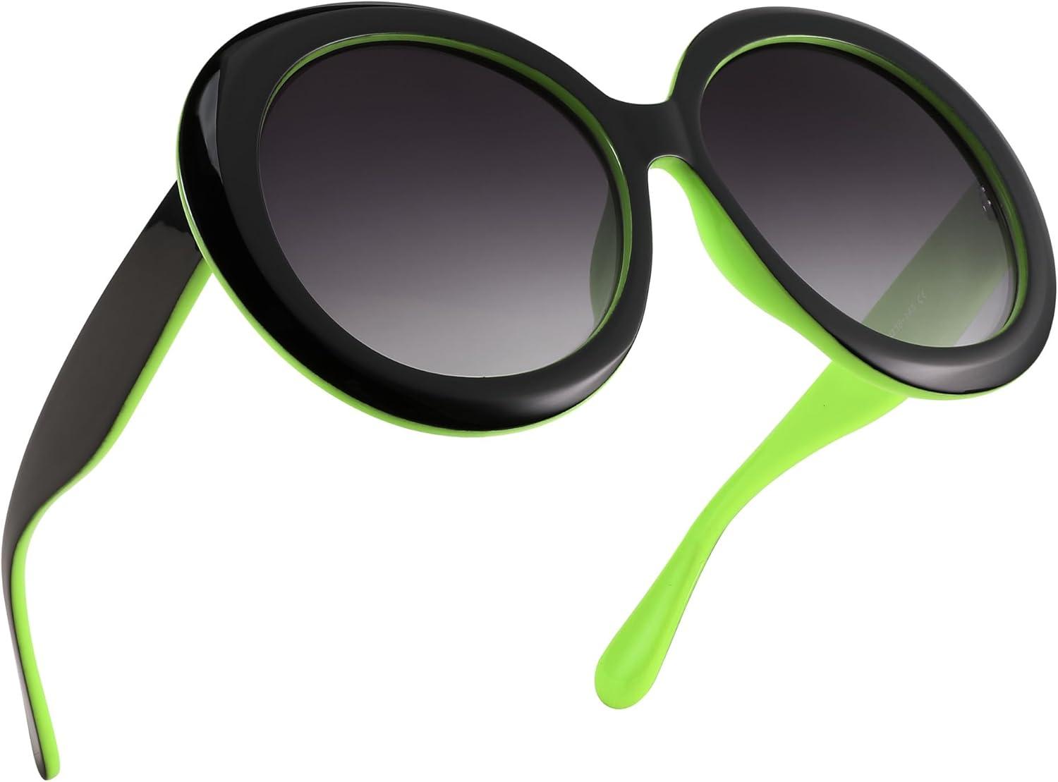 image:imageFEISEDY Oval Oversized Trendy Sunglasses Women Men Stylish Retro Big Frame Vacation Sun Glasees UV400 Protection B0017008black Green