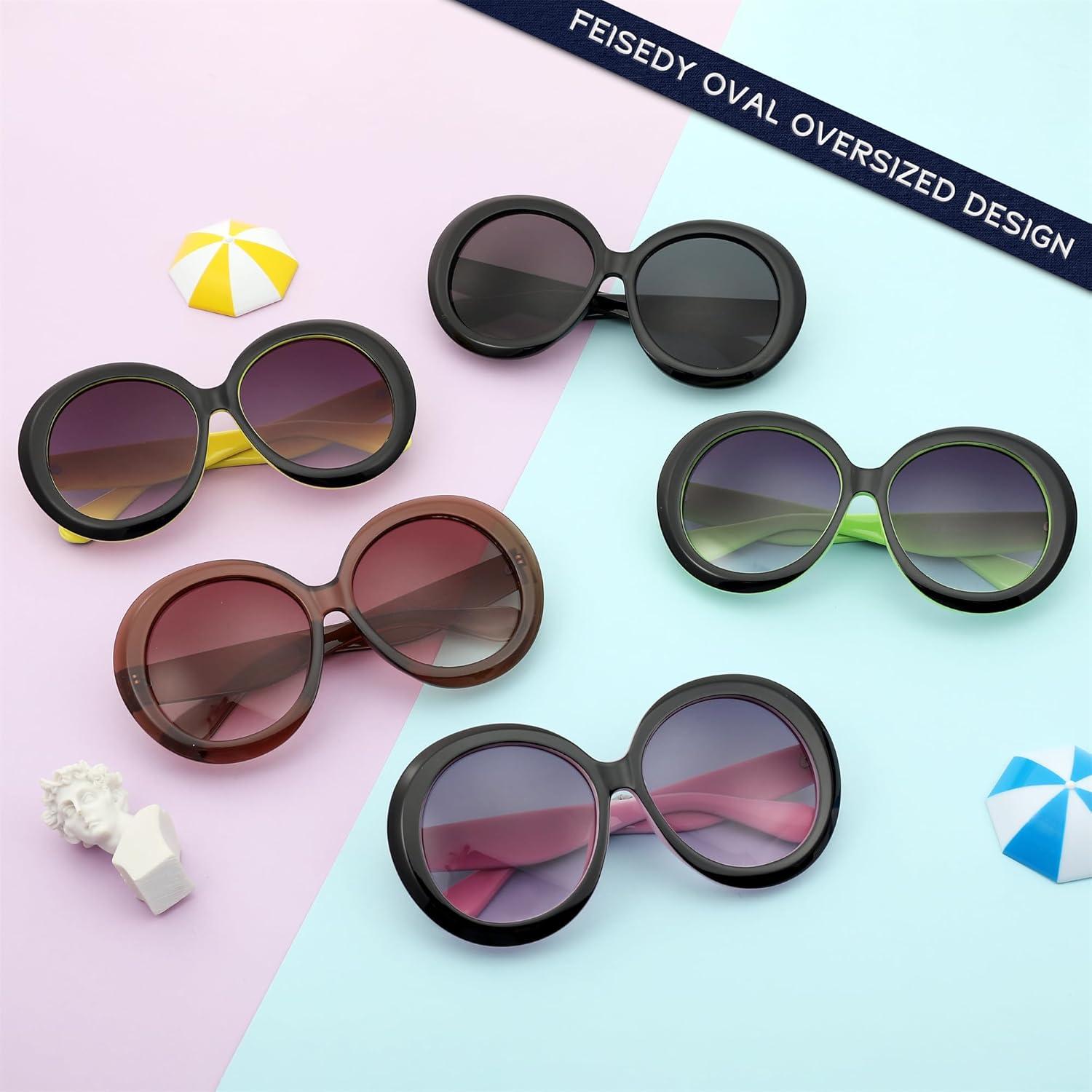 image:imageFEISEDY Oval Oversized Trendy Sunglasses Women Men Stylish Retro Big Frame Vacation Sun Glasees UV400 Protection B0017008black Green