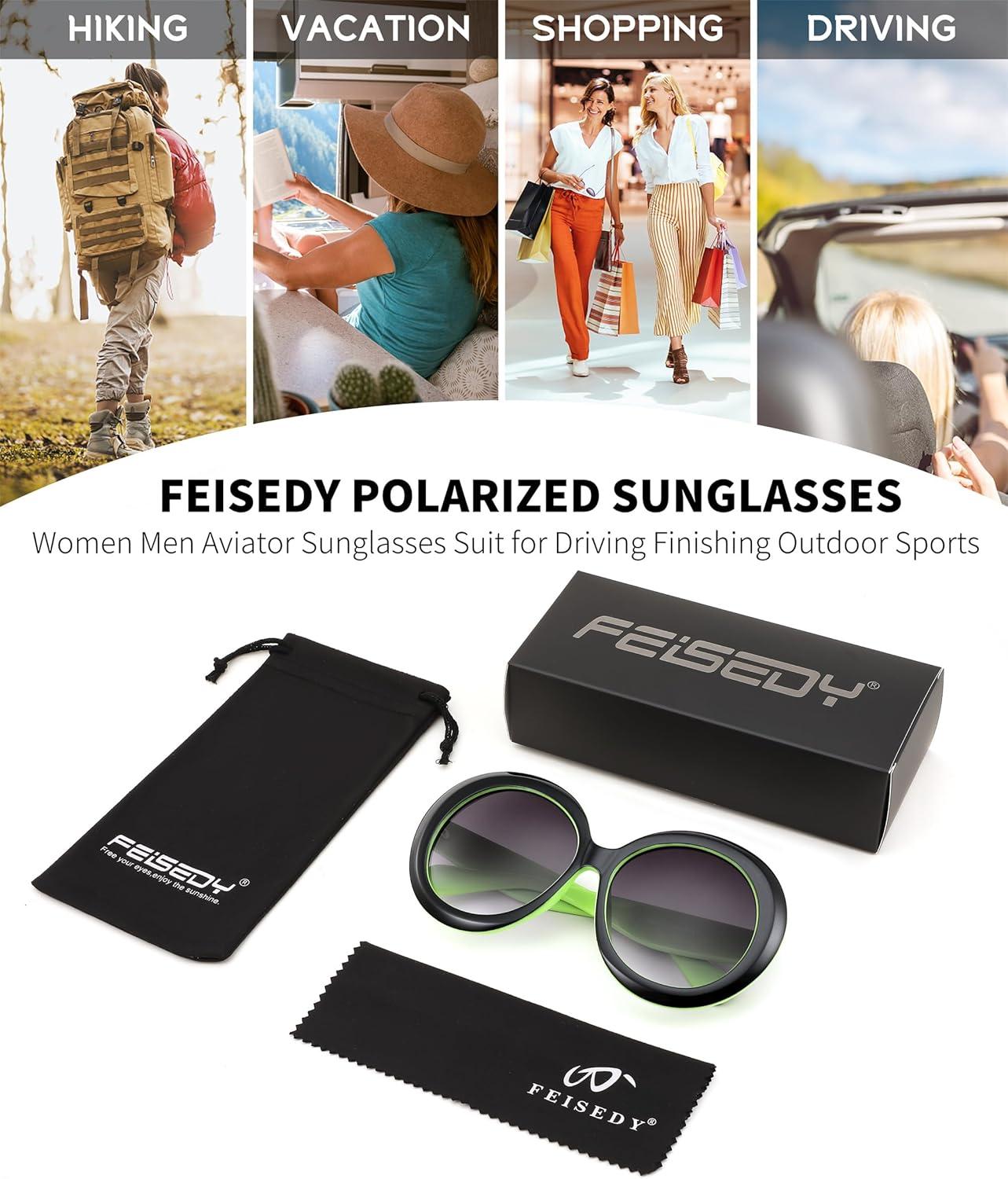image:imageFEISEDY Oval Oversized Trendy Sunglasses Women Men Stylish Retro Big Frame Vacation Sun Glasees UV400 Protection B0017008black Green