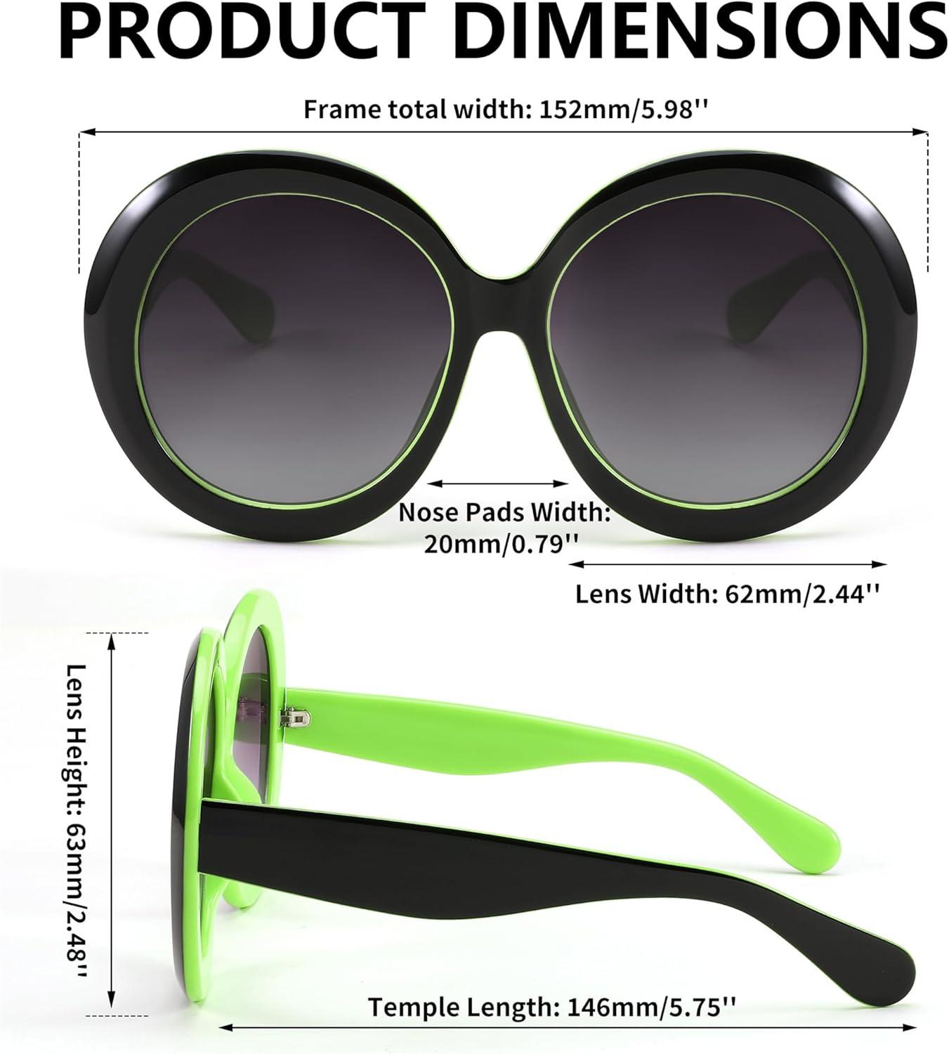 image:imageFEISEDY Oval Oversized Trendy Sunglasses Women Men Stylish Retro Big Frame Vacation Sun Glasees UV400 Protection B0017008black Green