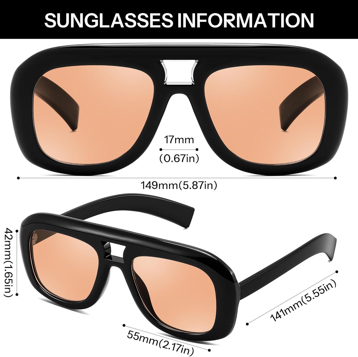 image:imageFEISEDY Trendy Oversized Aviator Sunglasses for Women Men Retro Thick Big Frame Square Pilot Sunnies B9181Blackbrown