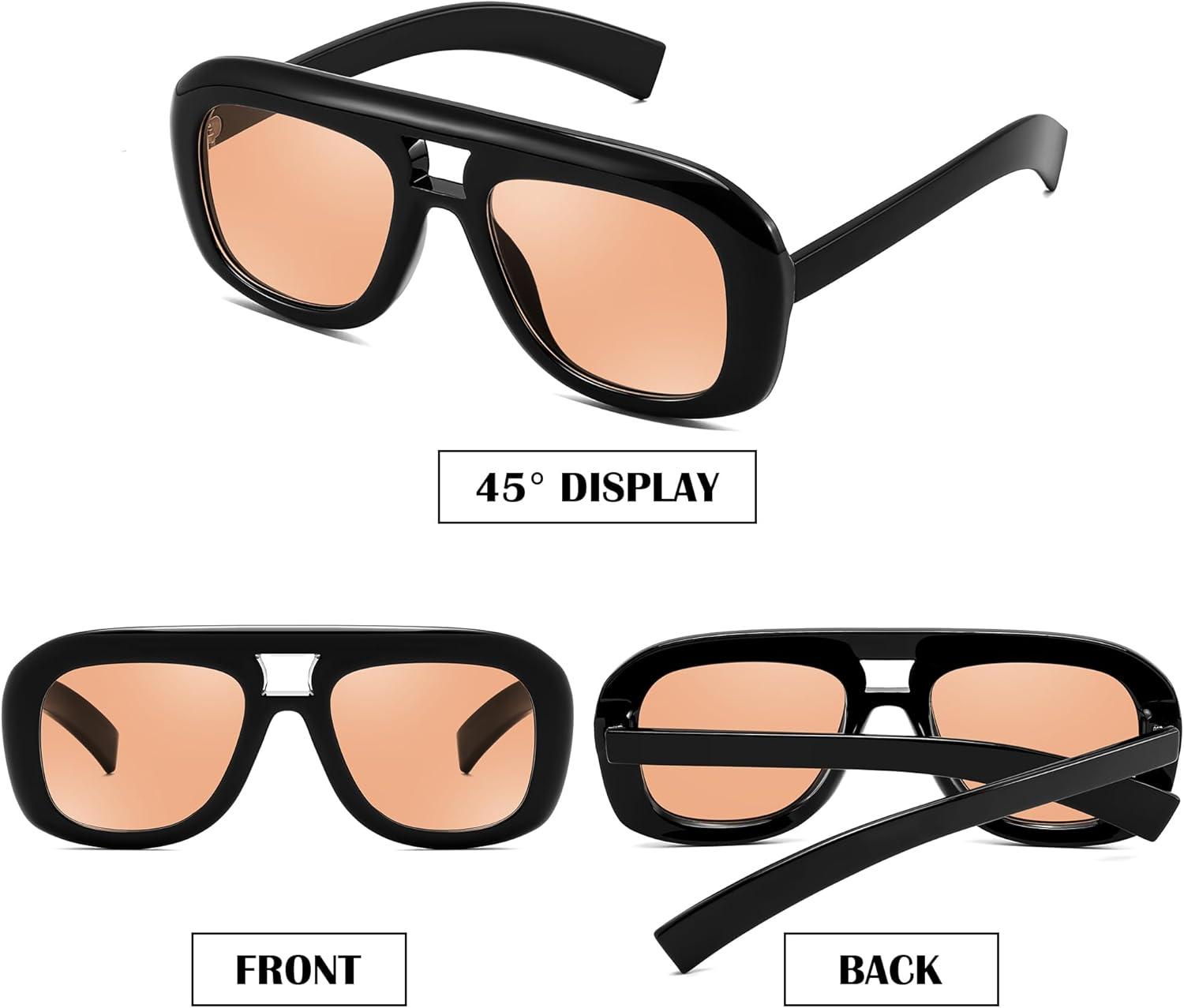 image:imageFEISEDY Trendy Oversized Aviator Sunglasses for Women Men Retro Thick Big Frame Square Pilot Sunnies B9181Blackbrown