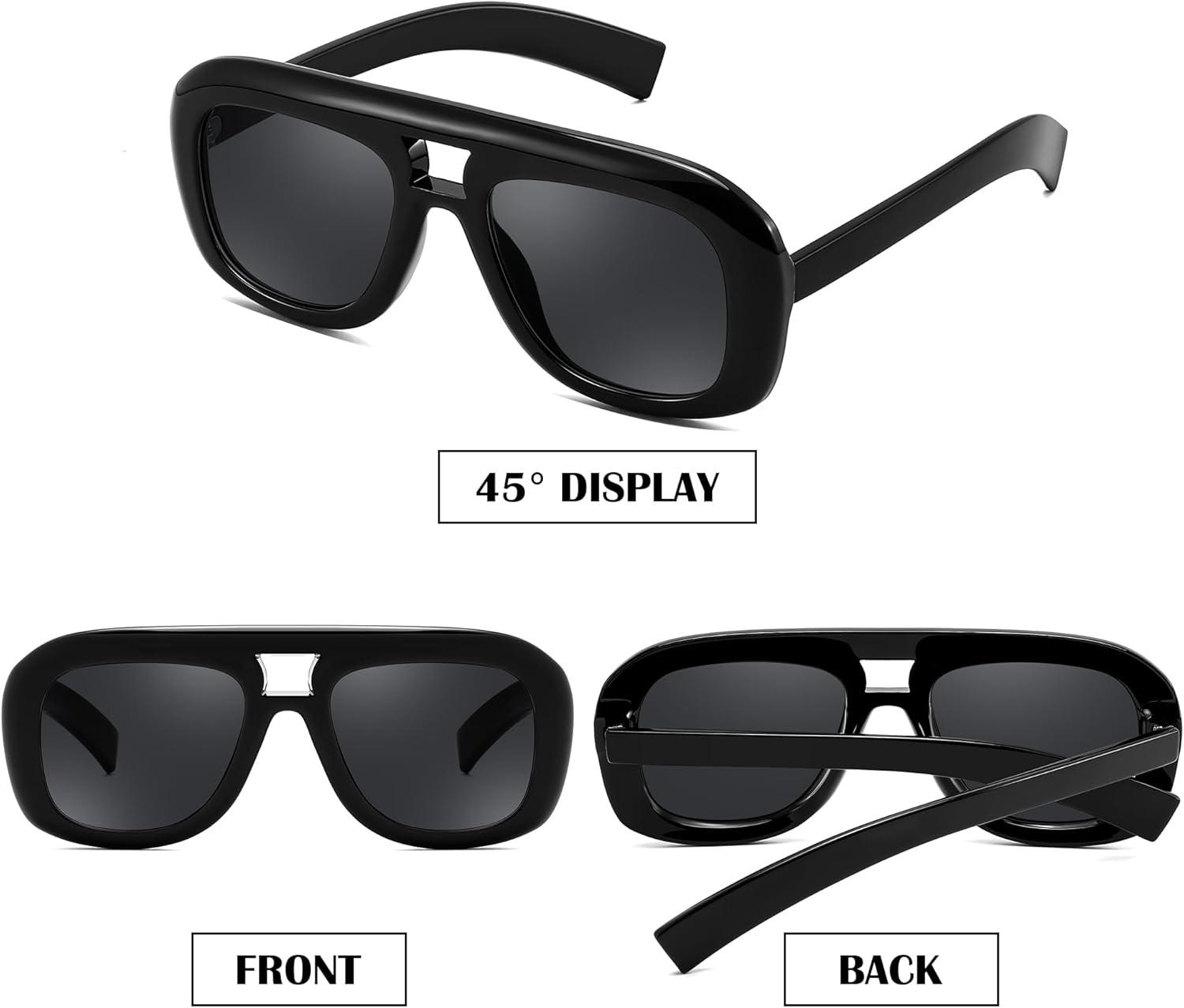image:imageFEISEDY Trendy Oversized Aviator Sunglasses for Women Men Retro Thick Big Frame Square Pilot Sunnies B9181Blackgray