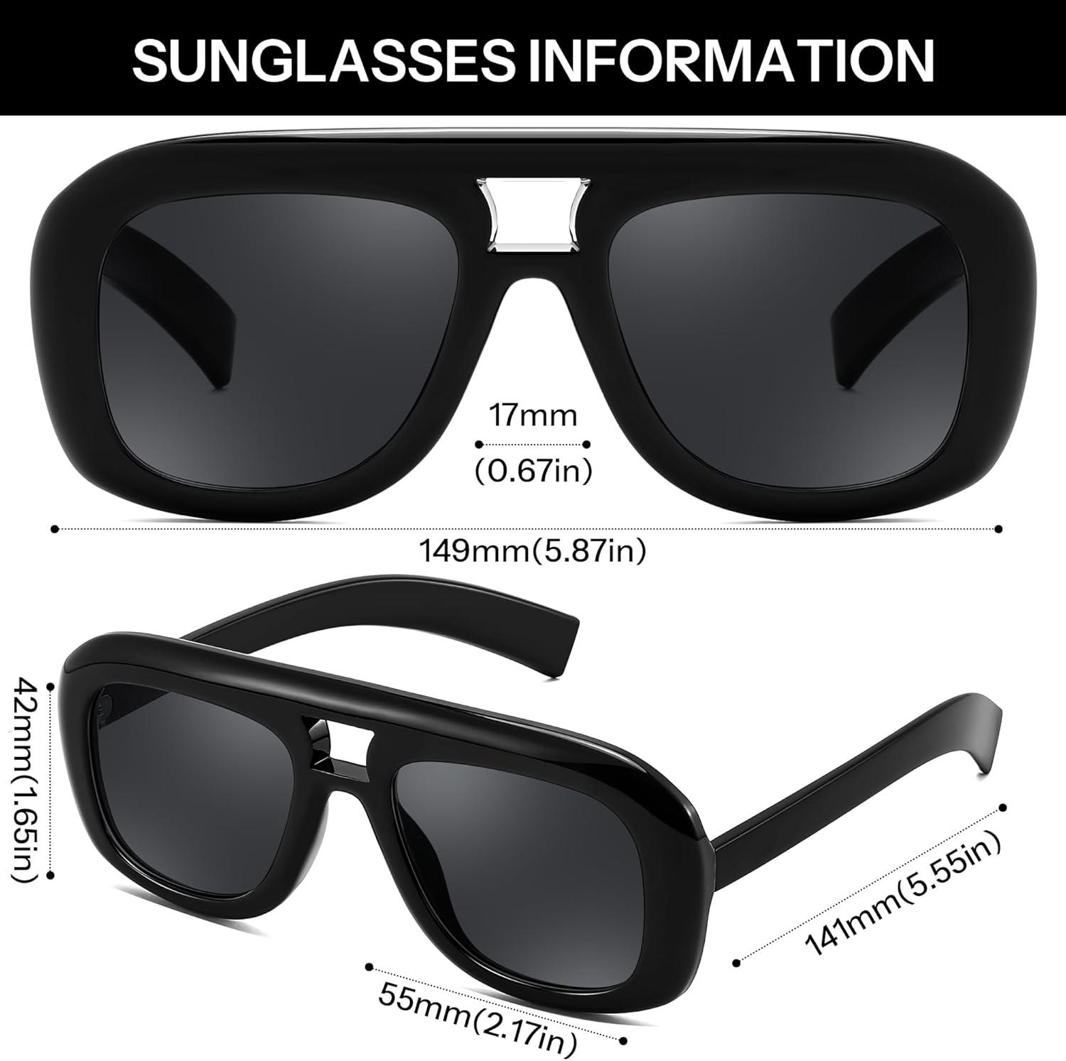 image:imageFEISEDY Trendy Oversized Aviator Sunglasses for Women Men Retro Thick Big Frame Square Pilot Sunnies B9181Blackgray