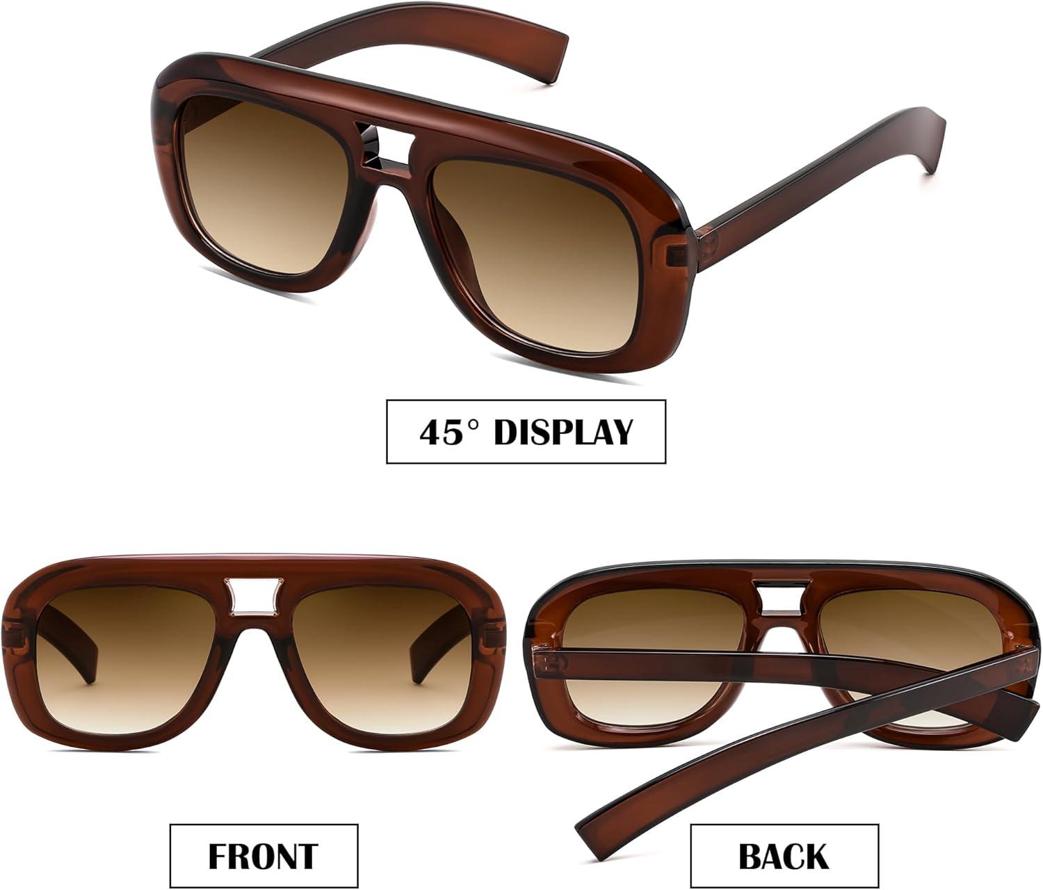 image:imageFEISEDY Trendy Oversized Aviator Sunglasses for Women Men Retro Thick Big Frame Square Pilot Sunnies B9181Brownbrown