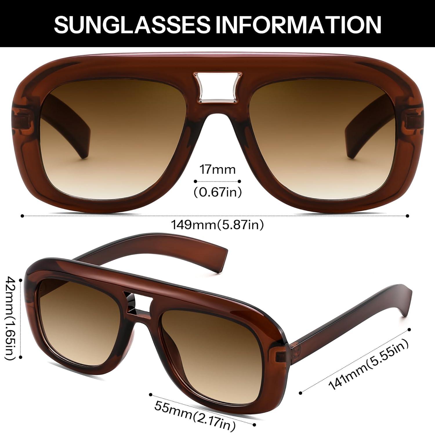 image:imageFEISEDY Trendy Oversized Aviator Sunglasses for Women Men Retro Thick Big Frame Square Pilot Sunnies B9181Brownbrown