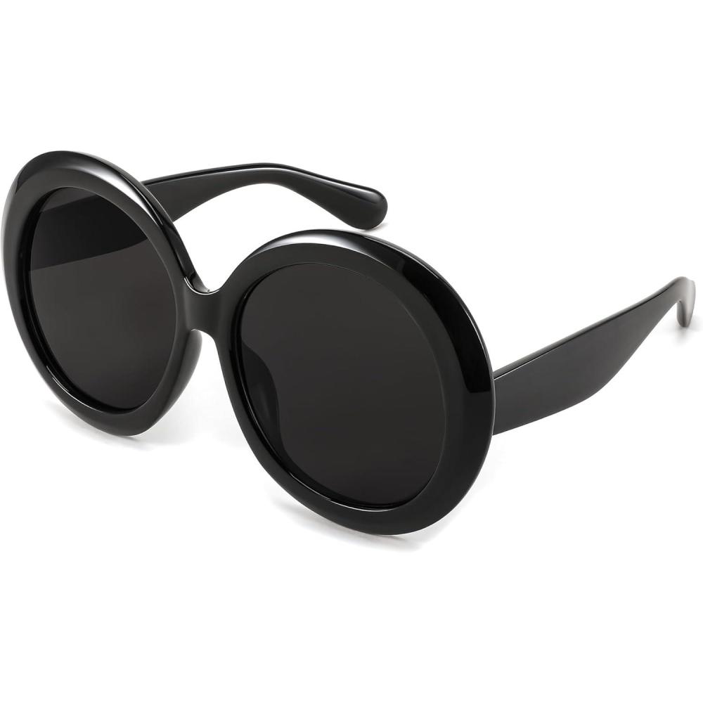 image:imageFEISEDY Oval Oversized Trendy Sunglasses Women Men Stylish Retro Big Frame Vacation Sun Glasees UV400 Protection B0017006black