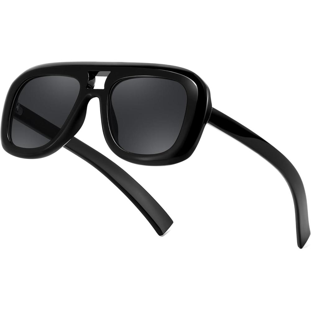image:imageFEISEDY Trendy Oversized Aviator Sunglasses for Women Men Retro Thick Big Frame Square Pilot Sunnies B9181Blackgray