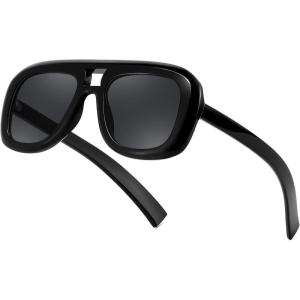 FEISEDY Trendy Oversized Aviator Sunglasses for Women Men, Retro Thick Big Frame Square Pilot Sunnies B9181(Black-gray)
