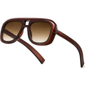 FEISEDY Trendy Oversized Aviator Sunglasses for Women Men, Retro Thick Big Frame Square Pilot Sunnies B9181(Brown-brown)