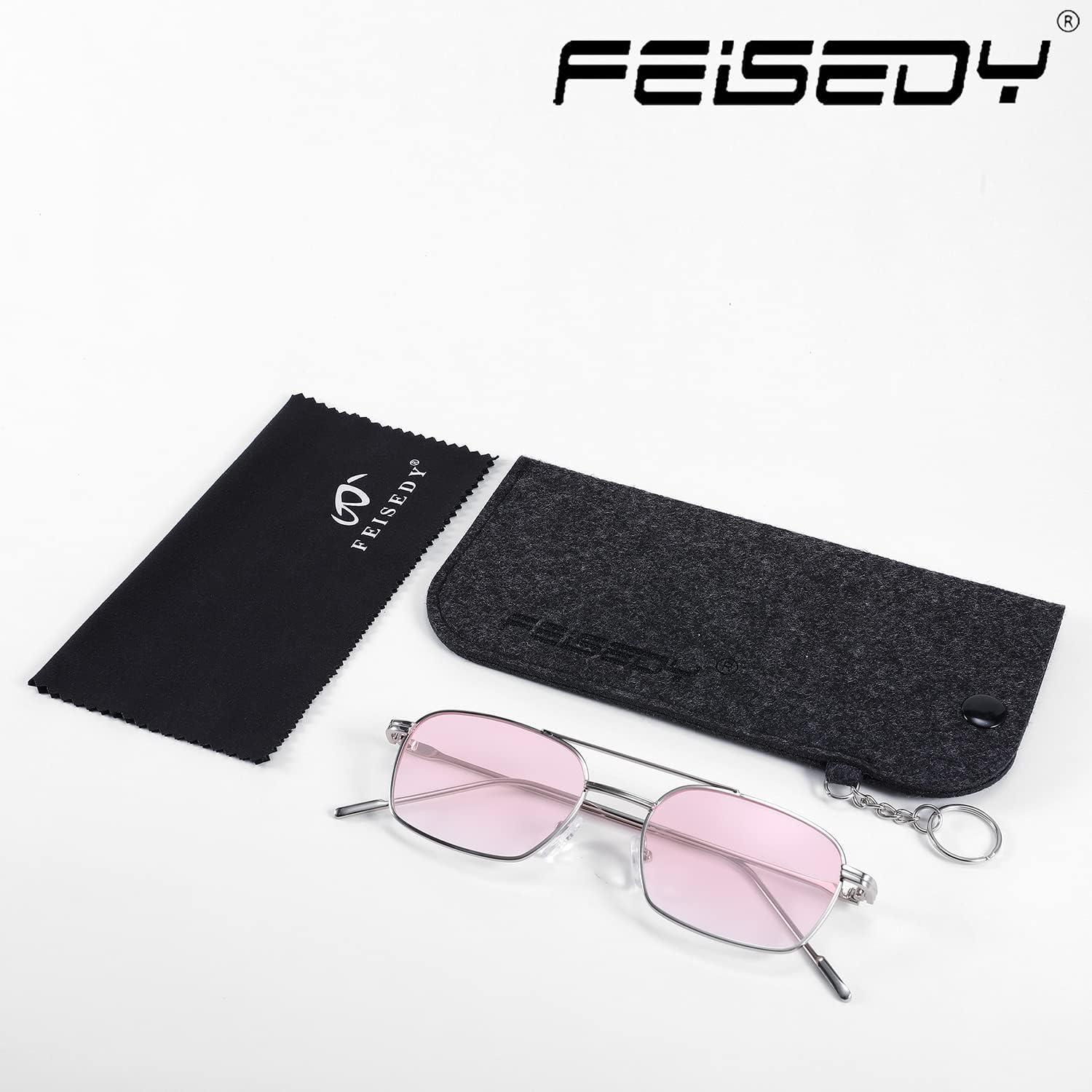 image:imageFEISEDY Fashion Square Aviator Sunglasses Women Men Trendy Retro Metal Frame Sun Glasses Candy Color Lens B1036001 Silver FrameGradient Pink Lens