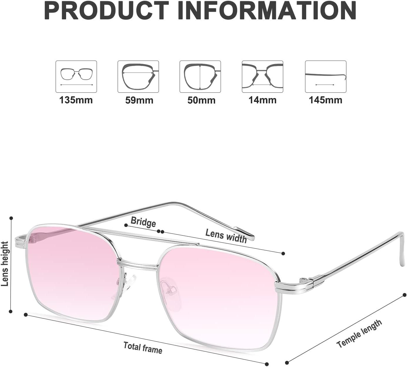 image:imageFEISEDY Fashion Square Aviator Sunglasses Women Men Trendy Retro Metal Frame Sun Glasses Candy Color Lens B1036001 Silver FrameGradient Pink Lens