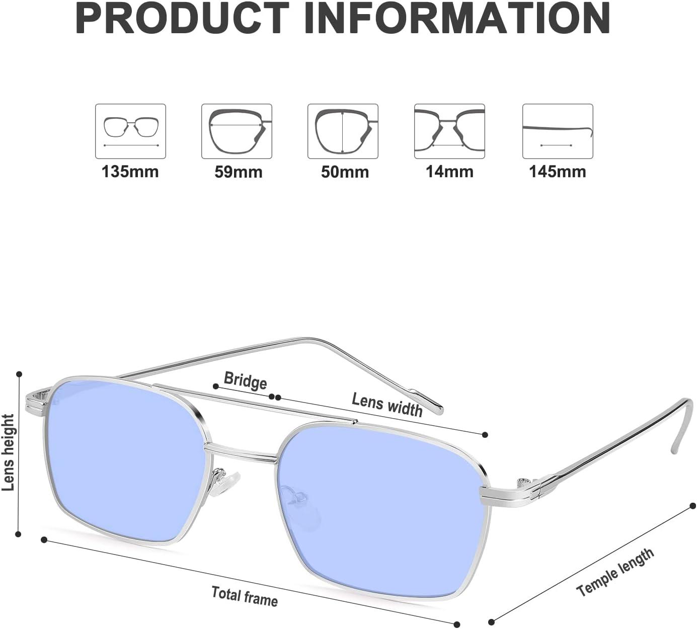 image:imageFEISEDY Fashion Square Aviator Sunglasses Women Men Trendy Retro Metal Frame Sun Glasses Candy Color Lens B1036002 Silver FrameBlue Lens