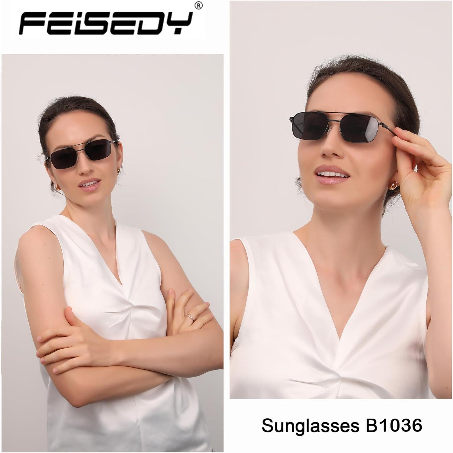 image:imageFEISEDY Fashion Square Aviator Sunglasses Women Men Trendy Retro Metal Frame Sun Glasses Candy Color Lens B1036004 Black FrameGray Lens