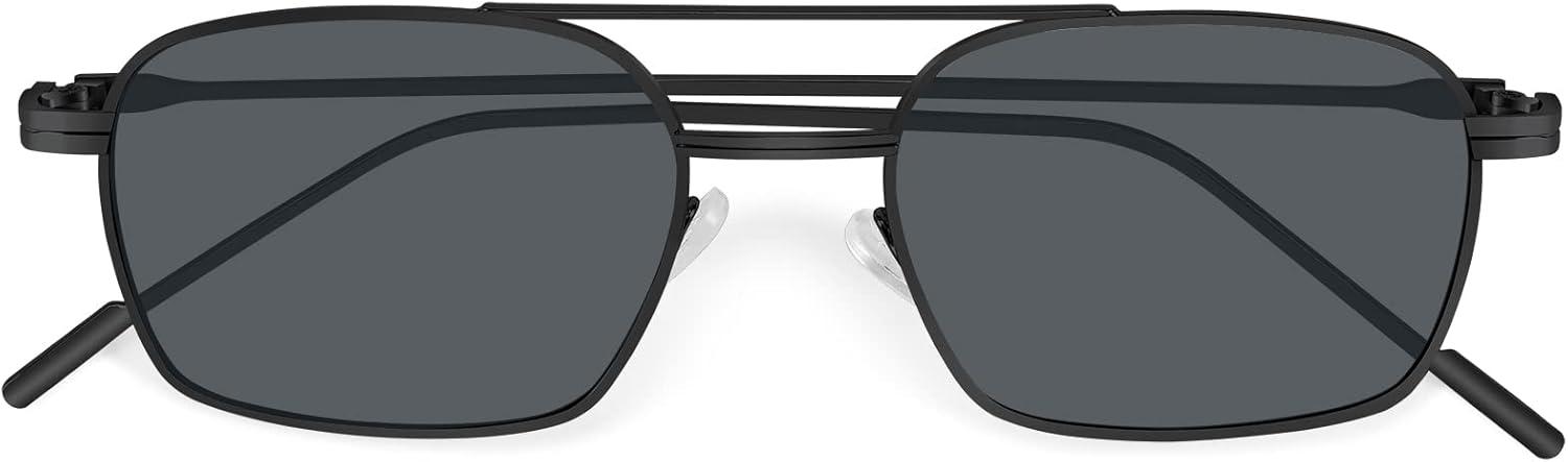 image:imageFEISEDY Fashion Square Aviator Sunglasses Women Men Trendy Retro Metal Frame Sun Glasses Candy Color Lens B1036004 Black FrameGray Lens