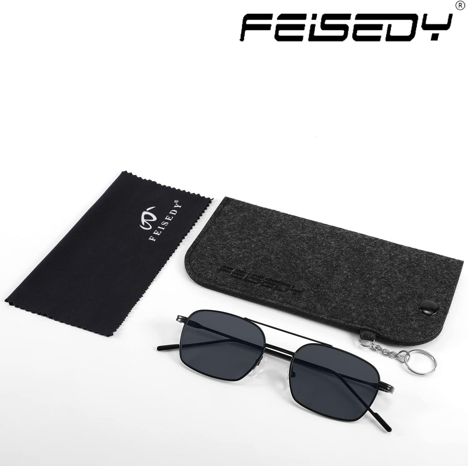 image:imageFEISEDY Fashion Square Aviator Sunglasses Women Men Trendy Retro Metal Frame Sun Glasses Candy Color Lens B1036004 Black FrameGray Lens
