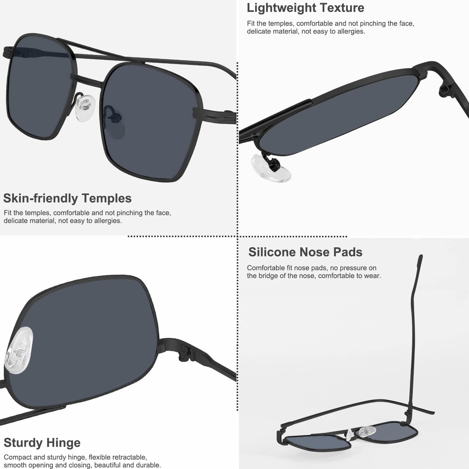 image:imageFEISEDY Fashion Square Aviator Sunglasses Women Men Trendy Retro Metal Frame Sun Glasses Candy Color Lens B1036004 Black FrameGray Lens