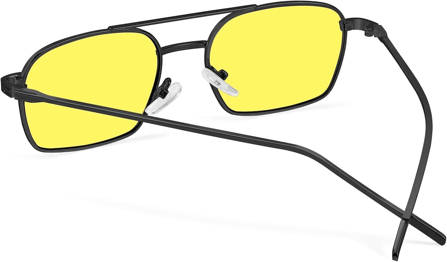 image:imageFEISEDY Fashion Square Aviator Sunglasses Women Men Trendy Retro Metal Frame Sun Glasses Candy Color Lens B1036006 Black FrameYellow Lens