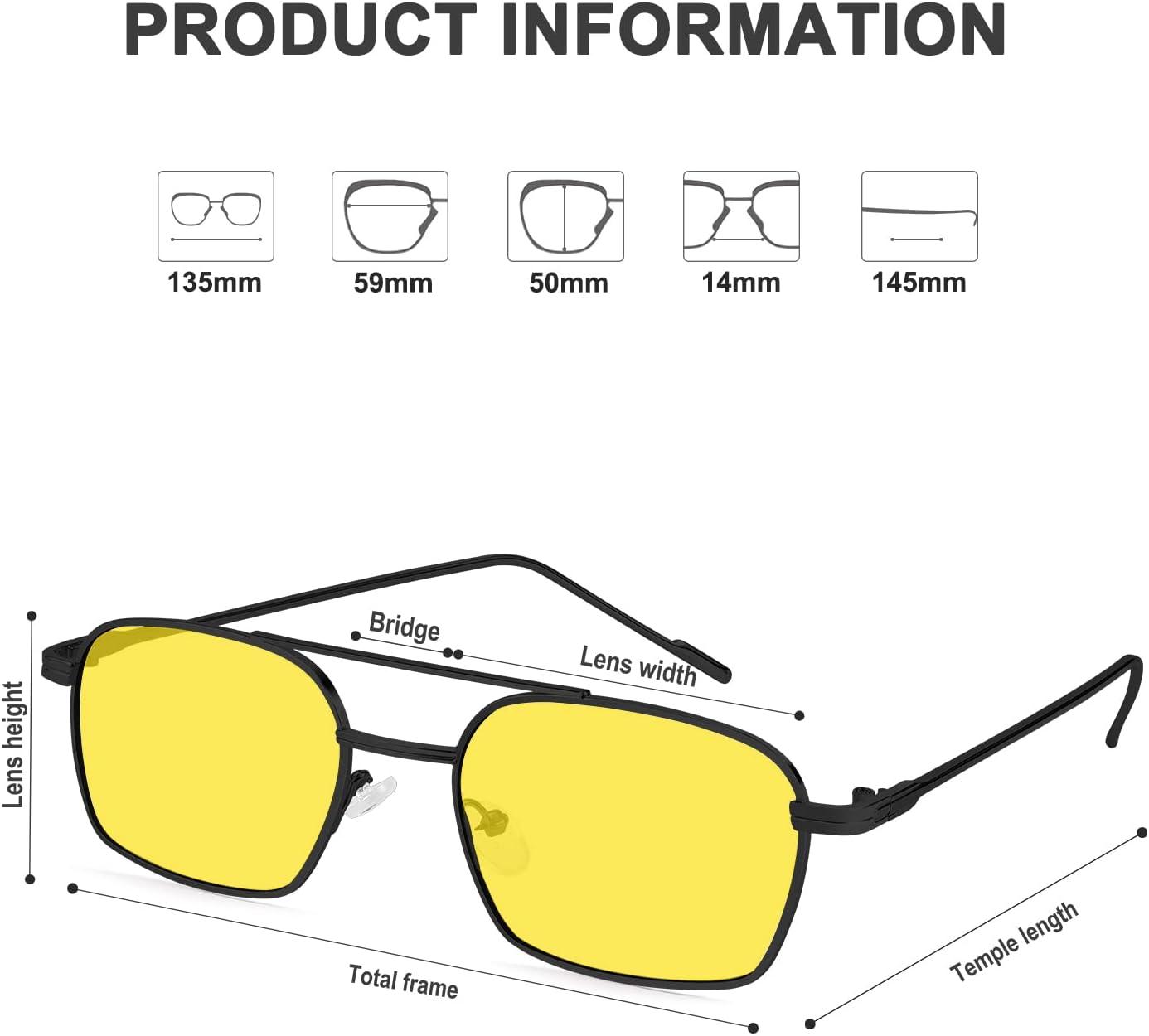 image:imageFEISEDY Fashion Square Aviator Sunglasses Women Men Trendy Retro Metal Frame Sun Glasses Candy Color Lens B1036006 Black FrameYellow Lens