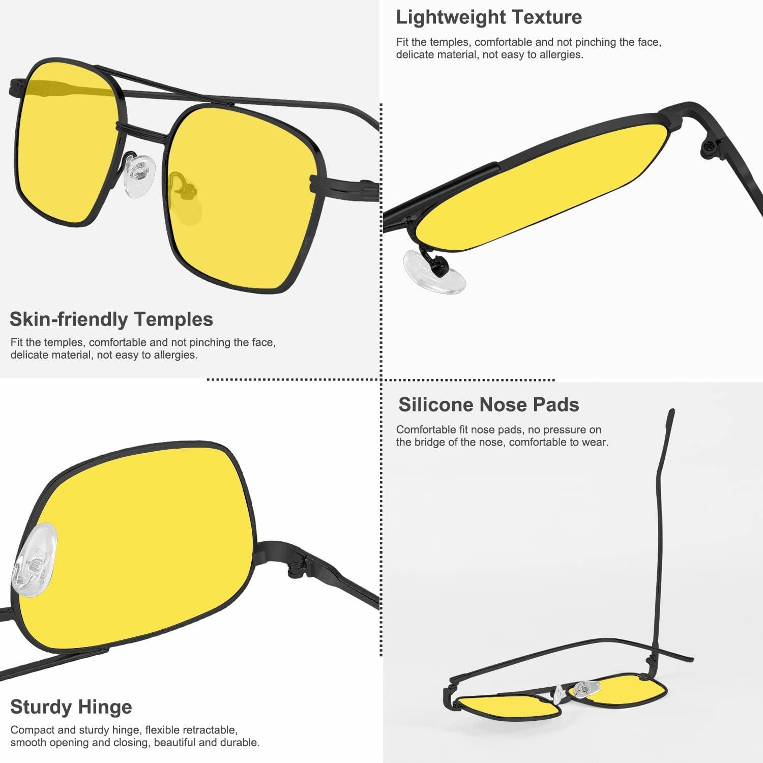 image:imageFEISEDY Fashion Square Aviator Sunglasses Women Men Trendy Retro Metal Frame Sun Glasses Candy Color Lens B1036006 Black FrameYellow Lens
