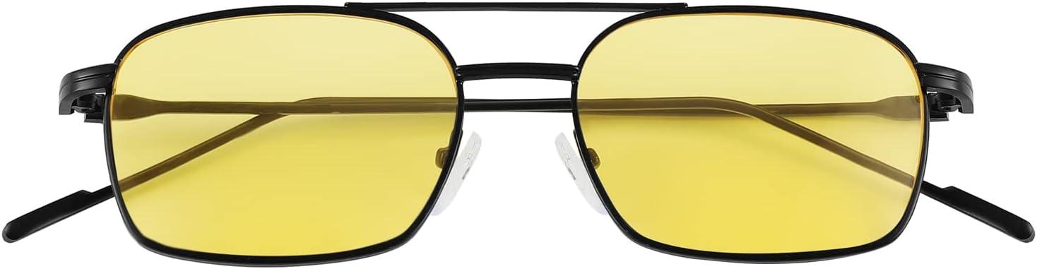 image:imageFEISEDY Fashion Square Aviator Sunglasses Women Men Trendy Retro Metal Frame Sun Glasses Candy Color Lens B1036006 Black FrameYellow Lens