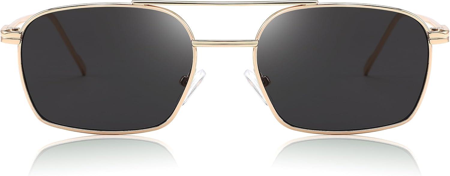 image:imageFEISEDY Fashion Square Aviator Sunglasses Women Men Trendy Retro Metal Frame Sun Glasses Candy Color Lens B1036007 Gold FrameGray Lens