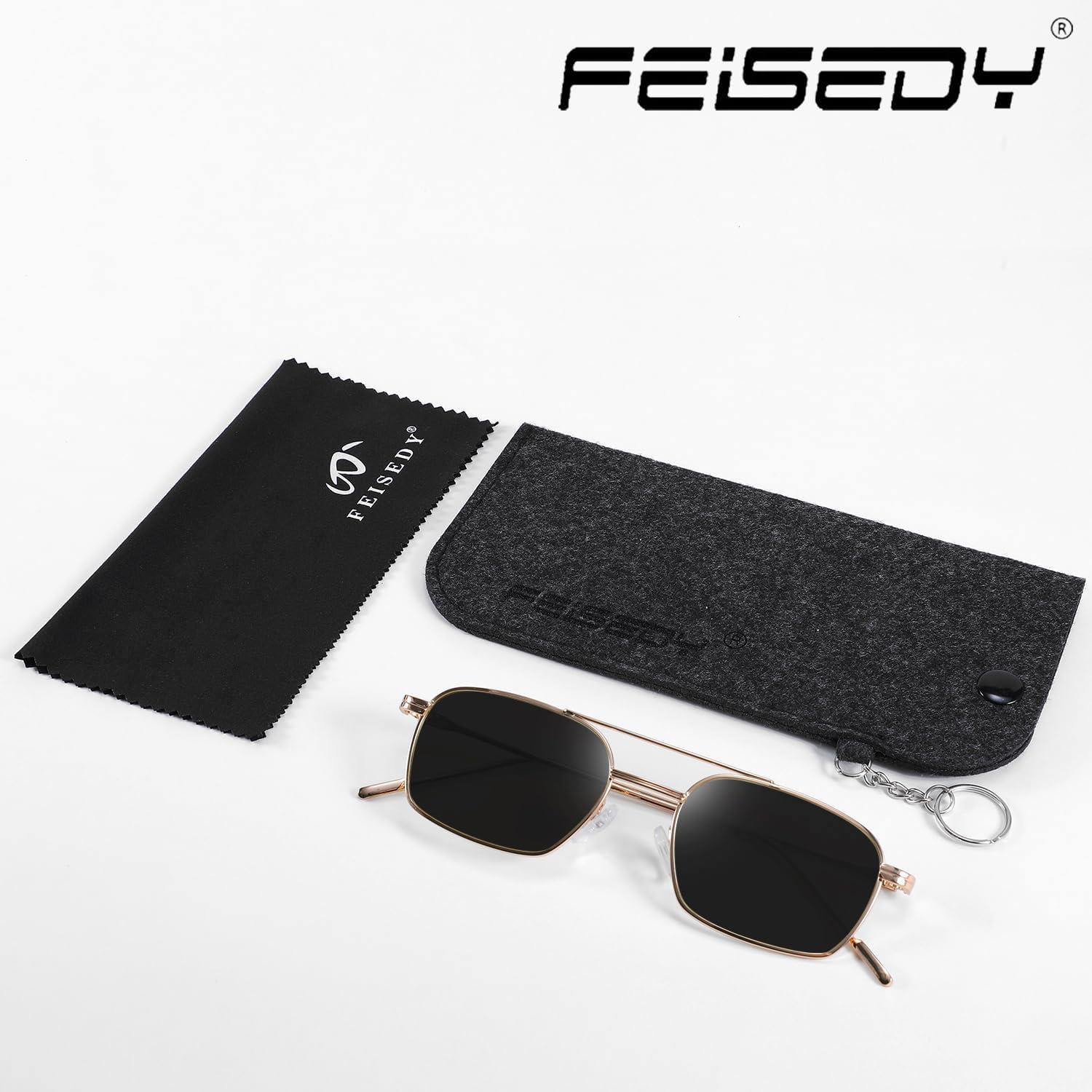 image:imageFEISEDY Fashion Square Aviator Sunglasses Women Men Trendy Retro Metal Frame Sun Glasses Candy Color Lens B1036007 Gold FrameGray Lens