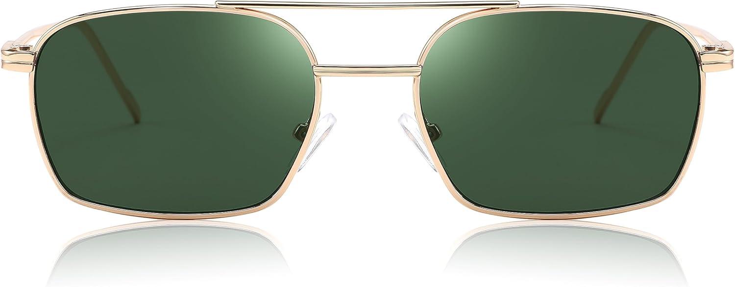 image:imageFEISEDY Fashion Square Aviator Sunglasses Women Men Trendy Retro Metal Frame Sun Glasses Candy Color Lens B1036008 Gold FrameGreen Lens