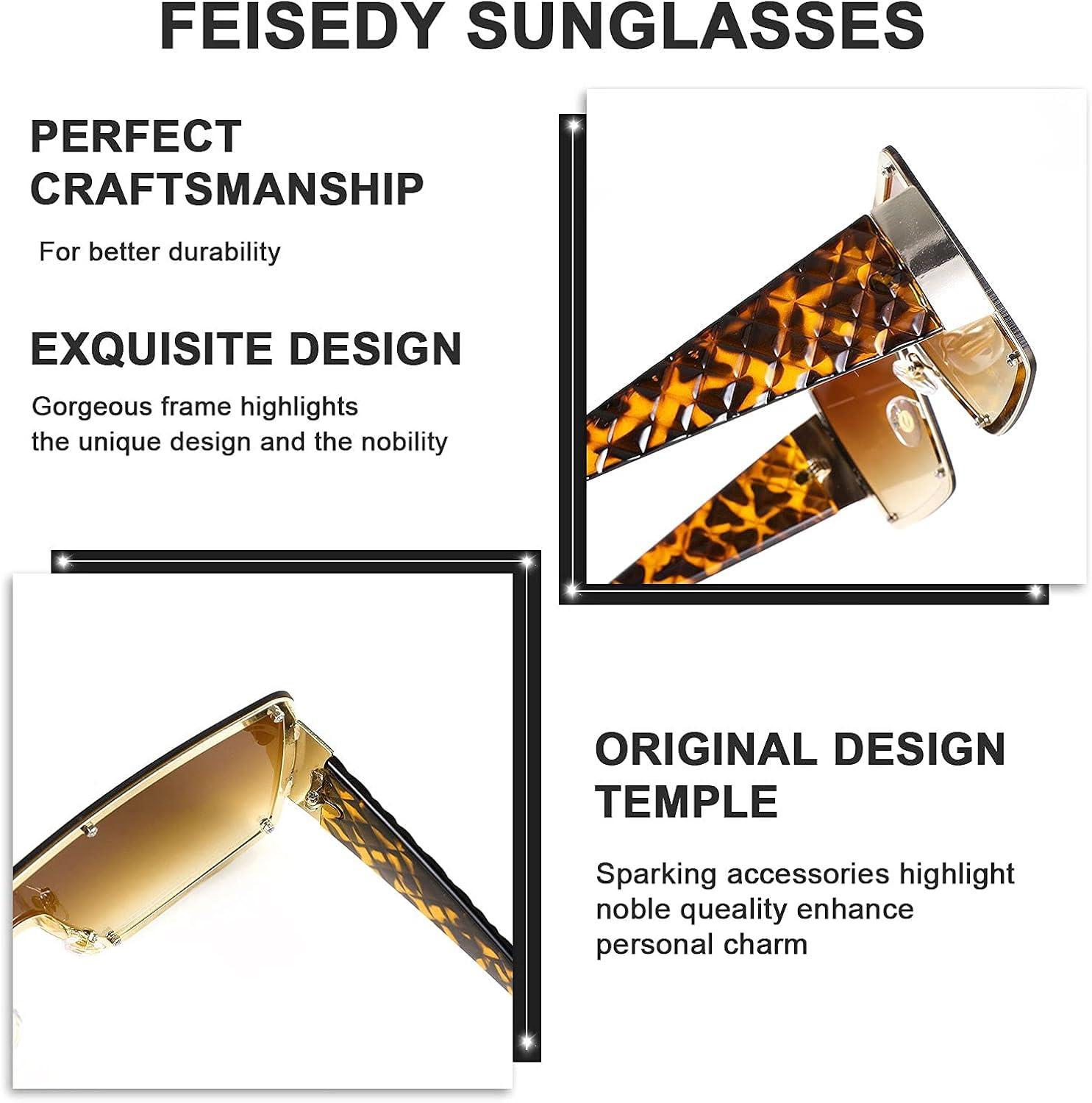 image:imageFEISEDY Oversized Square Sunglasses for Women Men Flat Top Shield Sunglasses One Piece Frameless Shades B2767Gradient Brown
