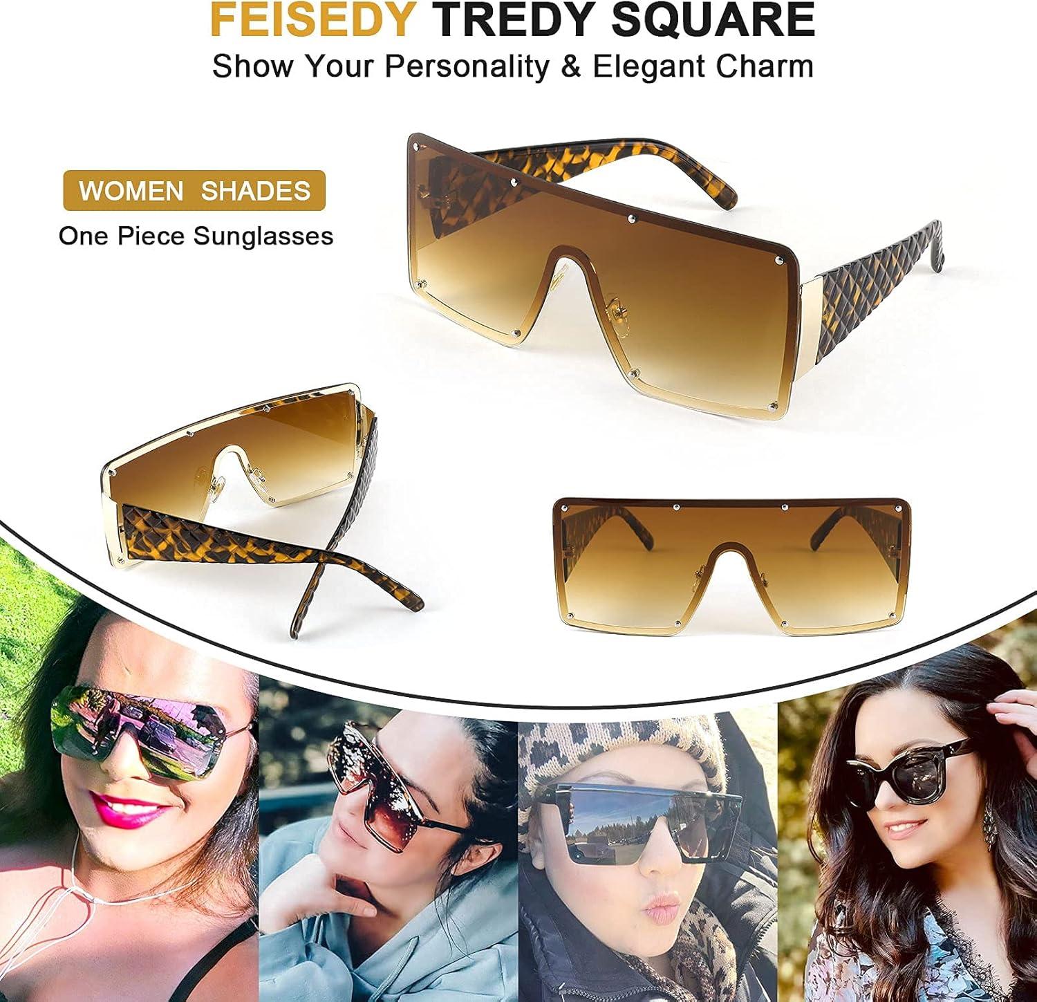 image:imageFEISEDY Oversized Square Sunglasses for Women Men Flat Top Shield Sunglasses One Piece Frameless Shades B2767Gradient Brown