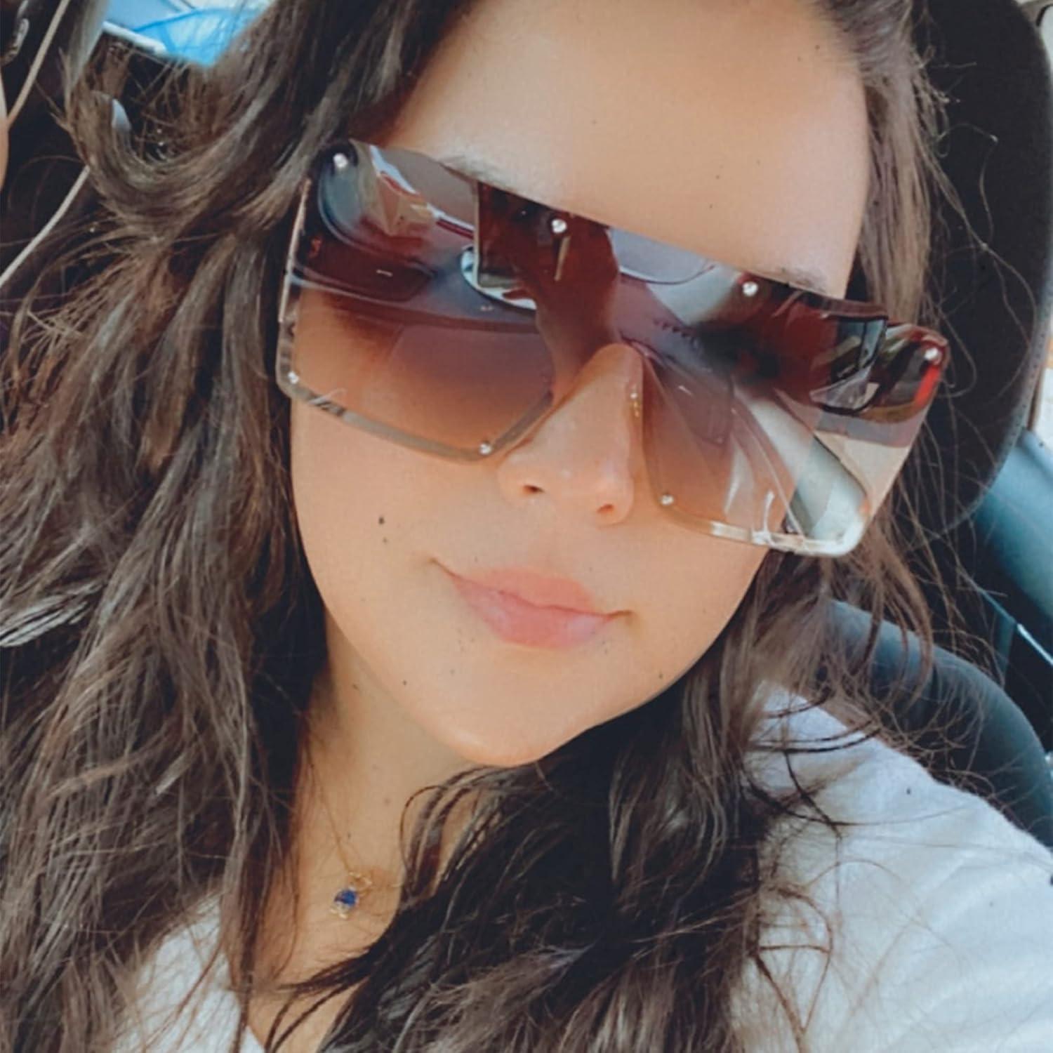 image:imageFEISEDY Oversized Square Sunglasses for Women Men Flat Top Shield Sunglasses One Piece Frameless Shades B2767Gradient Brown