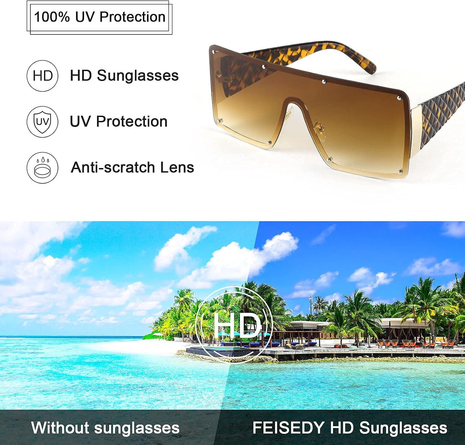 image:imageFEISEDY Oversized Square Sunglasses for Women Men Flat Top Shield Sunglasses One Piece Frameless Shades B2767Gradient Brown
