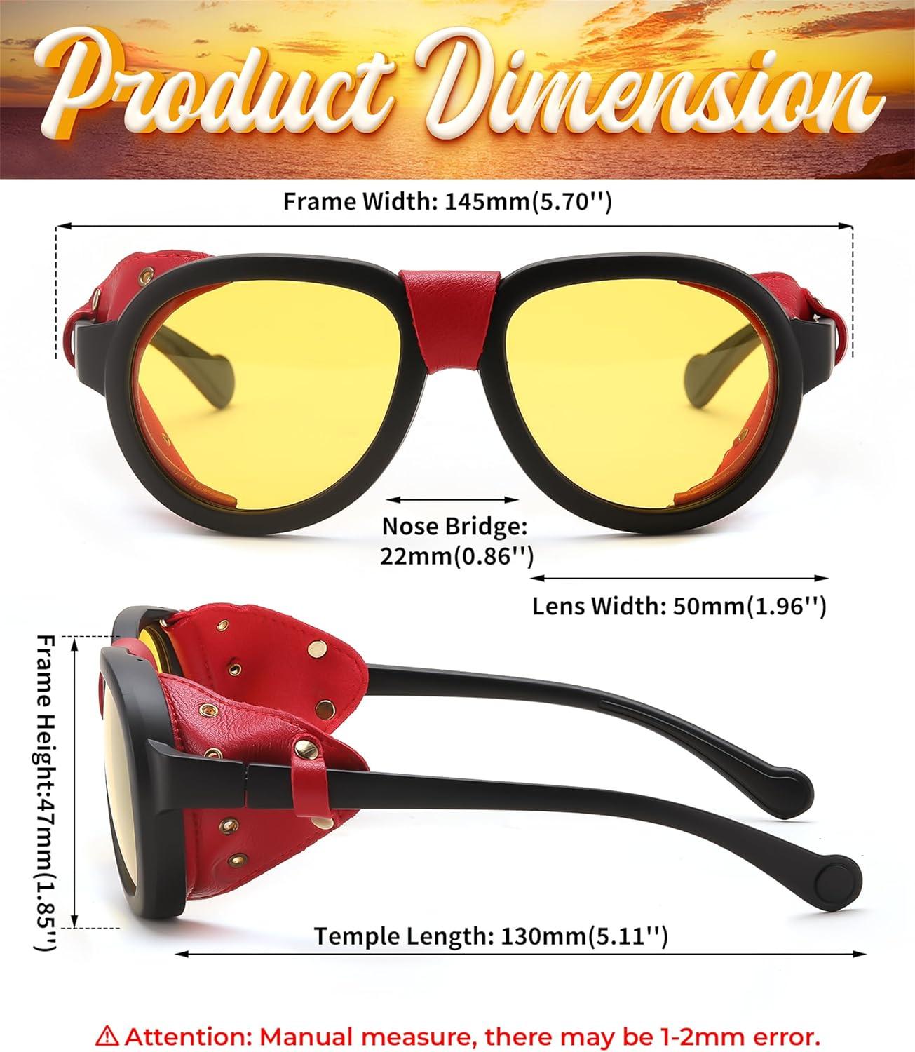 image:imageFEISEDY Steampunk Sunglasses Women MenPolarized Yellow Lens Retro Round Vintage Frame Leatherwear B0159Black Frame