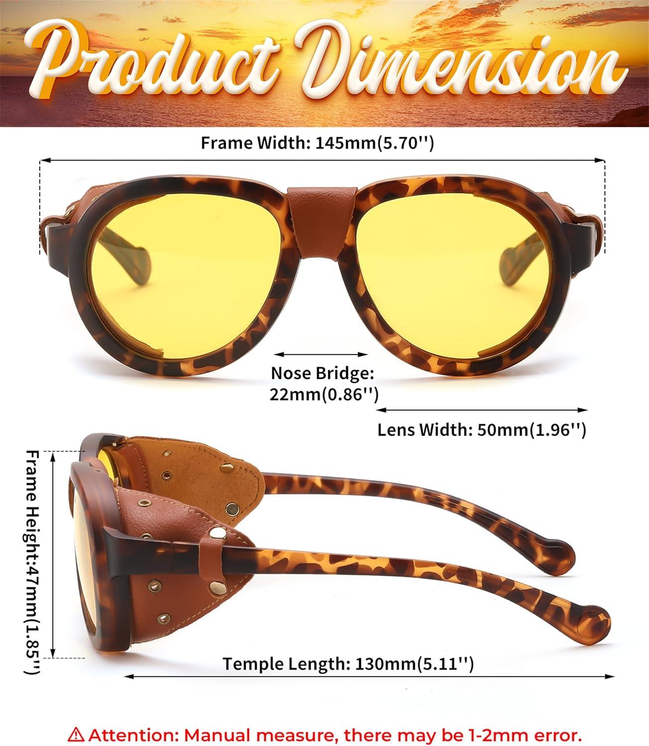 image:imageFEISEDY Steampunk Sunglasses Women MenPolarized Yellow Lens Retro Round Vintage Frame Leatherwear B0159Leopard Frame