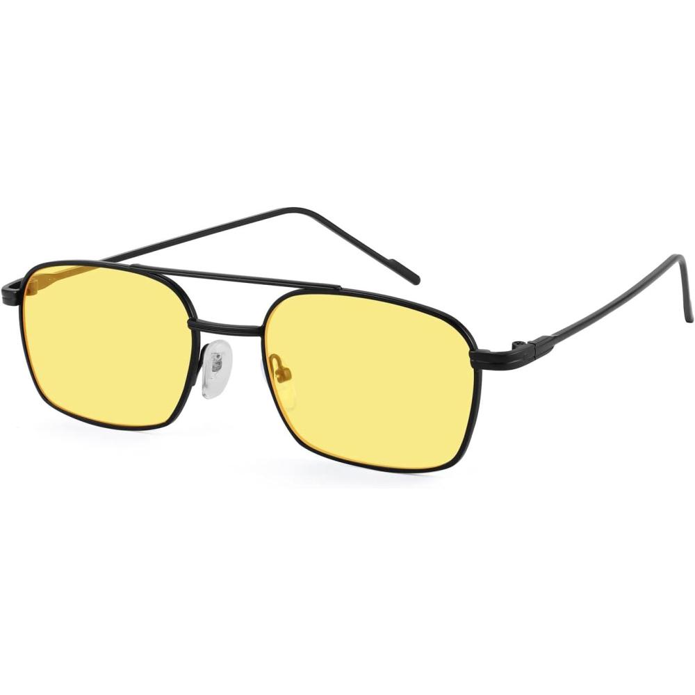 image:imageFEISEDY Fashion Square Aviator Sunglasses Women Men Trendy Retro Metal Frame Sun Glasses Candy Color Lens B1036006 Black FrameYellow Lens