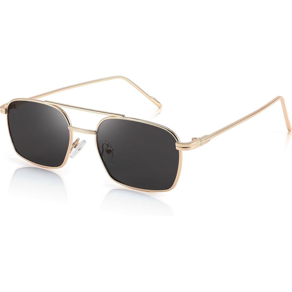 image:imageFEISEDY Fashion Square Aviator Sunglasses Women Men Trendy Retro Metal Frame Sun Glasses Candy Color Lens B1036007 Gold FrameGray Lens