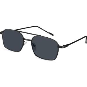 FEISEDY Fashion Square Aviator Sunglasses Women Men Trendy Retro Metal Frame Sun Glasses Candy Color Lens B1036(004 Black Frame/Gray Lens)